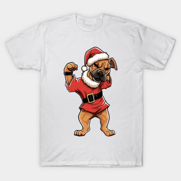 Cartoon Christmas Boxer Dog Dancing T-Shirt by Chromatic Fusion Studio